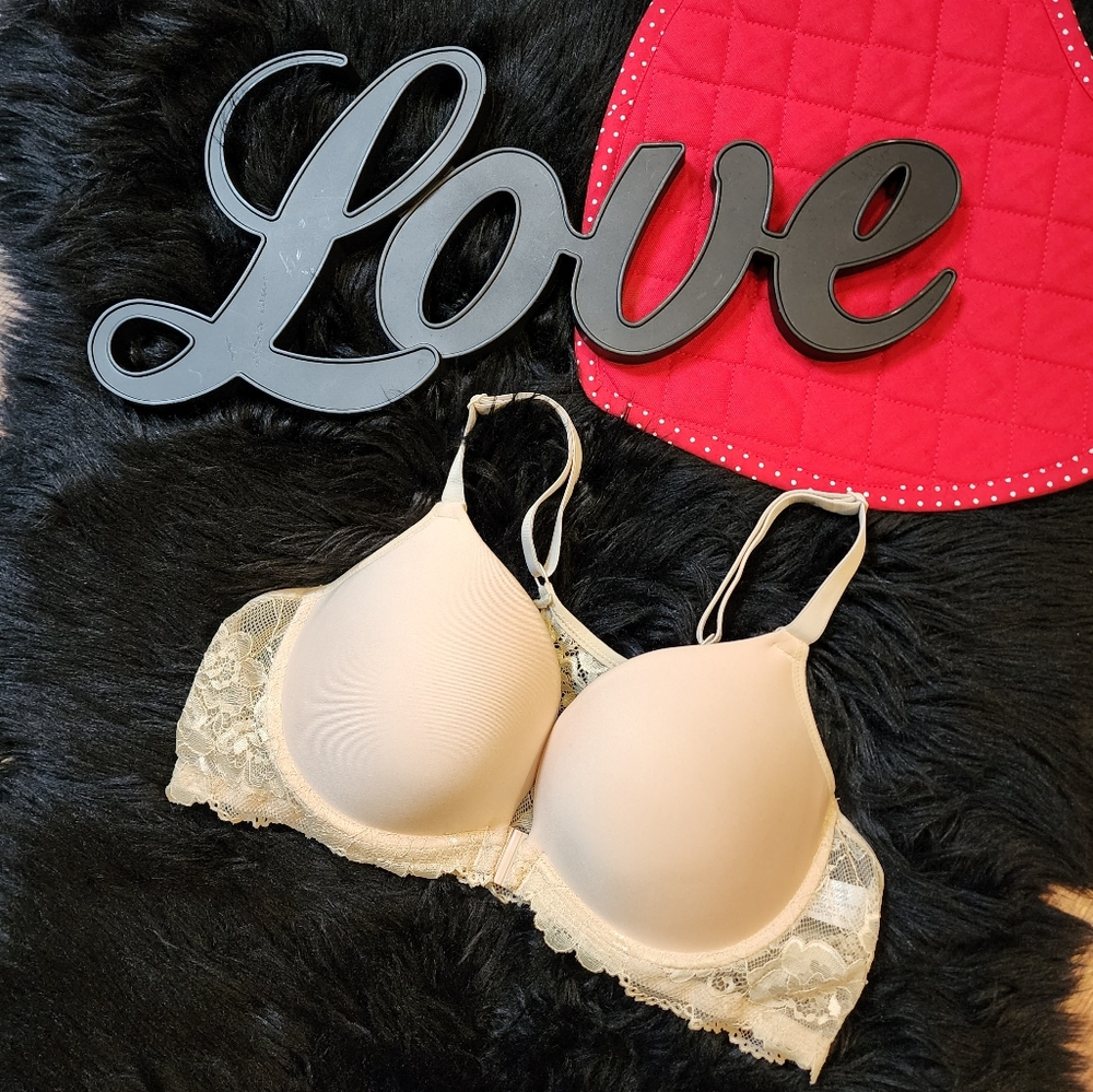 Beige Underwire Push Up Front Closure Racerback Bra Plus Size 38C